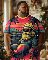 Big Men's Santa Claus Red Hawaiian Holiday Print T-Shirt Shorts Set
